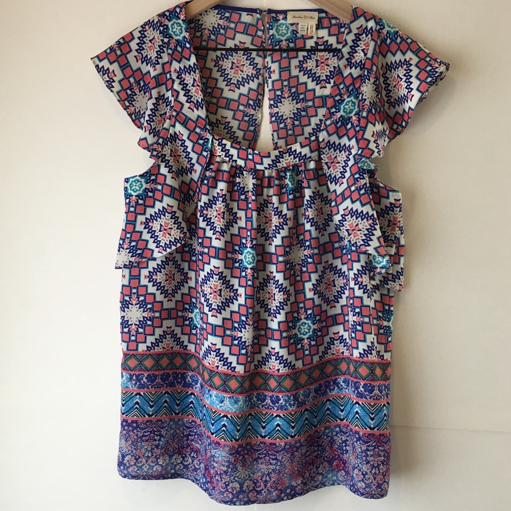 Anthropologie Meadow Rue Aztec Geo Flutter Blouse